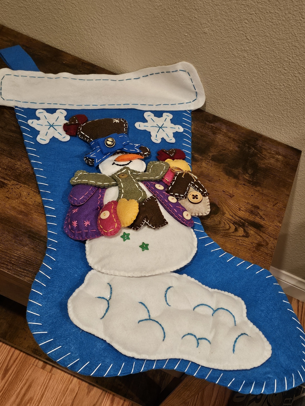 Large Blue Felt Snowman Christmas Stocking